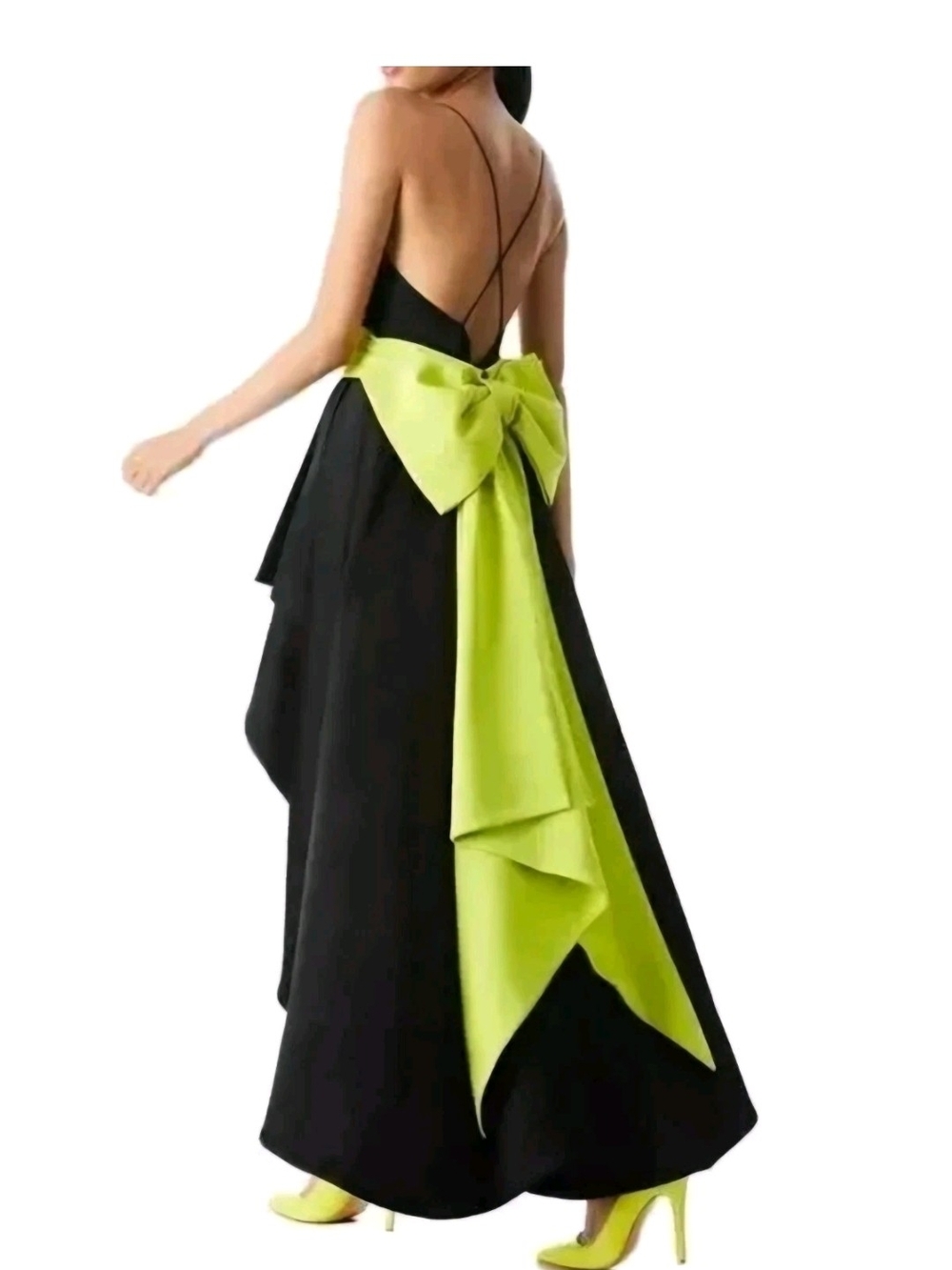 Alice + Olivia Black Maxi Dress with Lime Bow Sash